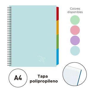 CUADERNO ESPIRAL SENFORT PP A4 120H 4 SEP AZUL PASTEL