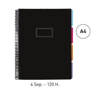 CUADERNO ESPIRAL SENFORT PP A4 120H 4 SEP NEGRO