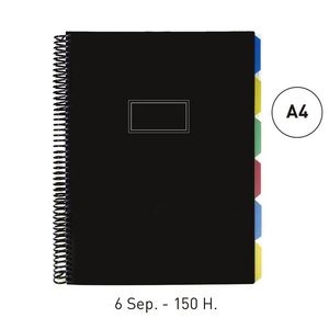 CUADERNO ESPIRAL SENFORT PP A4 150H 6 SEP NEGRO