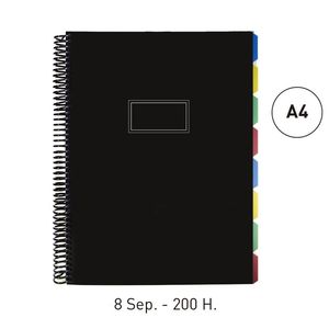 CUADERNO ESPIRAL SENFORT PP A4 200H 8 SEP NEGRO