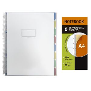 CUADERNO ESPIRAL SENFORT PP A4 150H 6 SEP TRANSLUCIDO