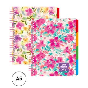 CUADERNO SENFORT A5 100H SEPARADORES FLOWERS AMARILLO