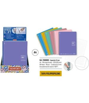 CUADERNO ESPIRAL SOFT PP A4 5MM 80H SENFORT VIOLETA